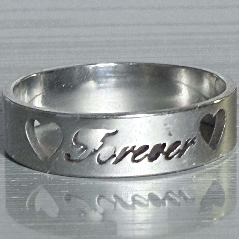 Stainless Steel  Ring With Cutout “Forever” & Heart Detail Size 10